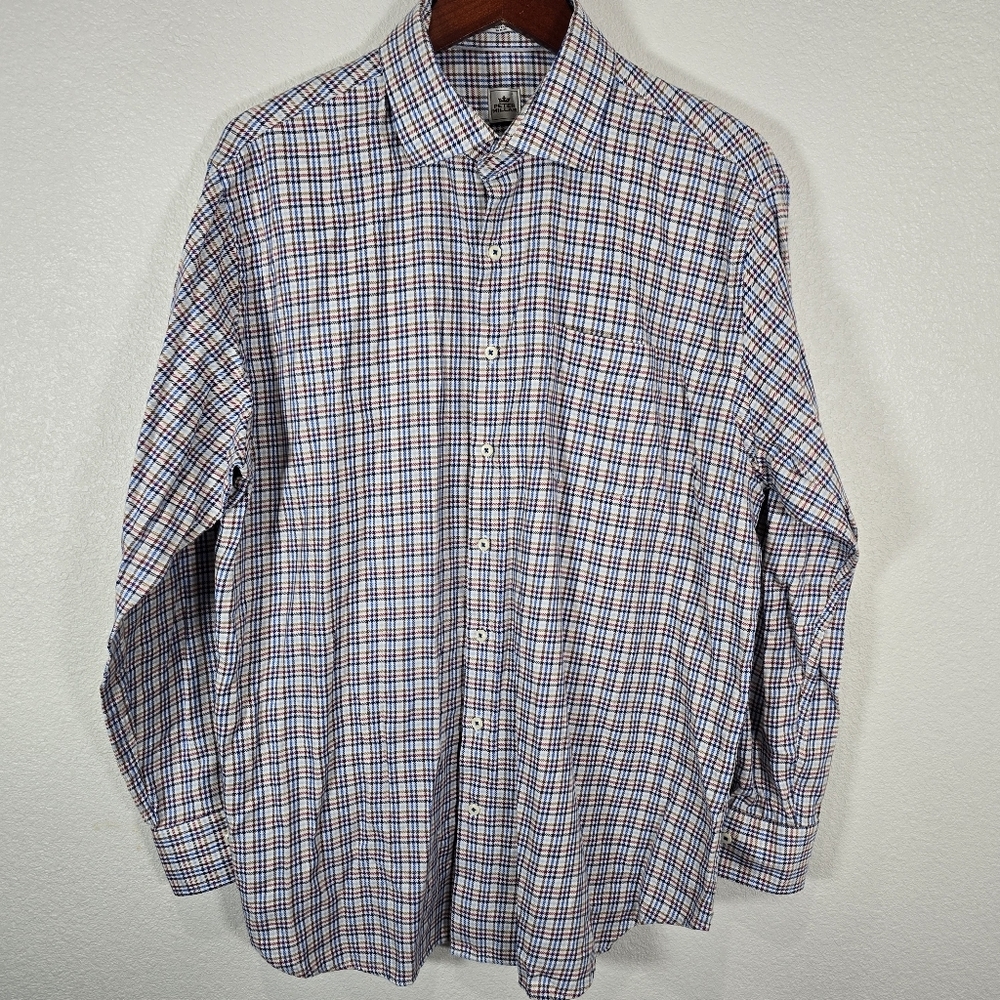 PETER MILLAR Tattersall Plaid Button Down Shirt‎ Cotton Men’s Size XL EUC